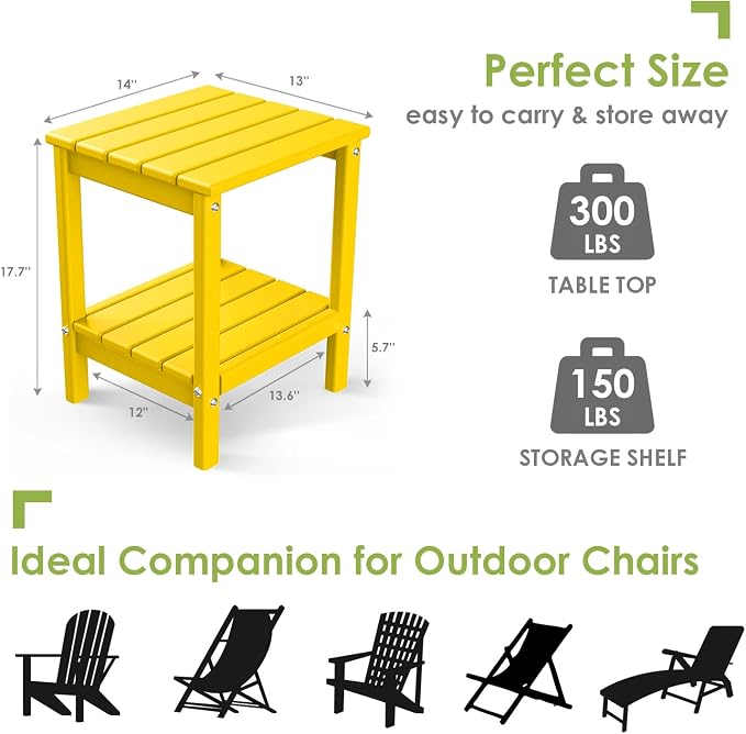 GREENVINES Adirondack-Outdoor-Side-Table | 14 x 13 Inches | HDPE Plastic | All - Image 3