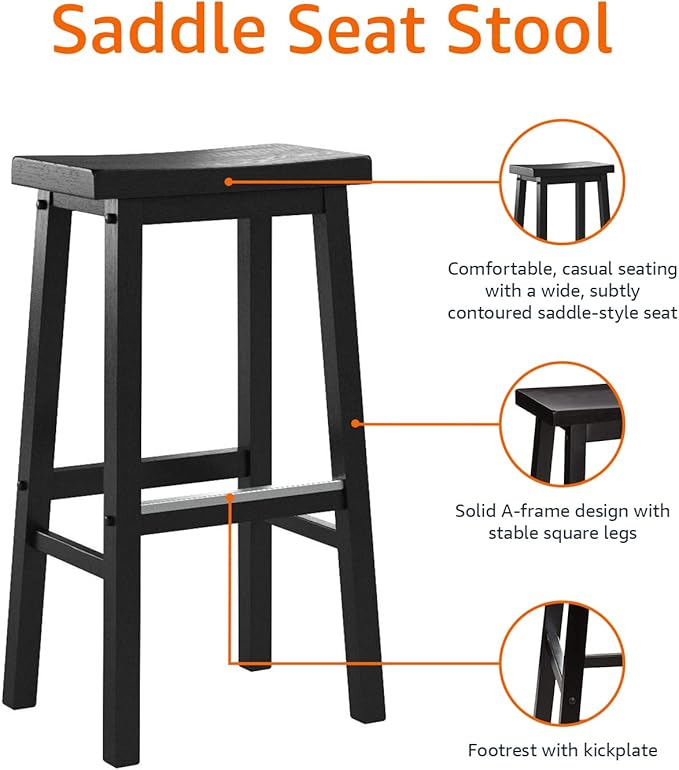 Amazon Basics Solid Wood Saddle-Seat Counter Height Bar Stools - Image 6