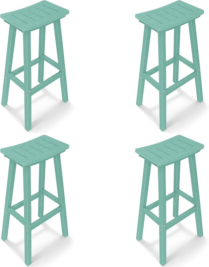 Outdoor Bar Stools Set of 4, 29 Inch All-Weather HDPE Bar Height Chairs by KULAMOONLIFEHOUSE
