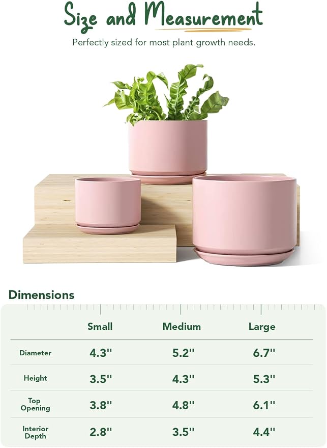 LE TAUCI Ceramic Plant Pots, 4.3+5.3+6.8 inch, Planters - Image 6