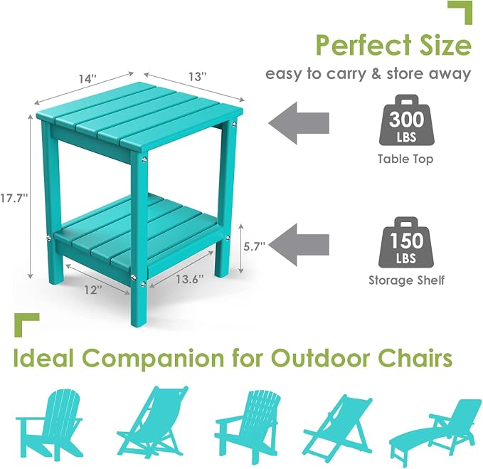 GREENVINES Adirondack-Outdoor-Side-Table | Set of 2 | 14 x 13 Inches | HDPE - Image 3