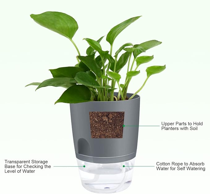 ShineMe Self Watering Flower Pots, 4.1 Inch Self Watering Planters - Image 2