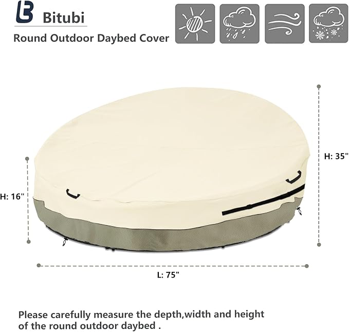 Bitubi 75 Inch Heavy Duty Waterproof Outdoor Daybed Cover - Image 2