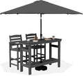 SERWALL Outdoor Bar Set with 9ft Umbrella, All-Weather HDPE Patio Bar Chairs by SERWALL