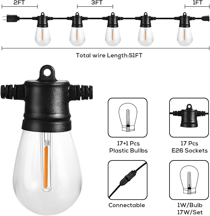 Banord 51FT Outdoor String Lights, Waterproof Patio Lights - Image 2