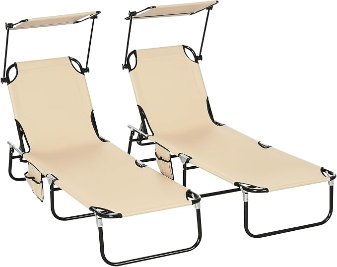 Outsunny Folding Chaise Lounge Pool Lounge Chairs Set of 2, Outdoor Sun Tanning by Outsunny