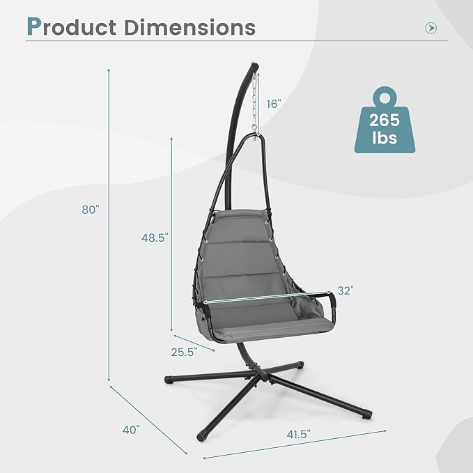 Giantex Hanging Chair with Stand, Hammock Swing Chair with Extra Large Padded - Image 7