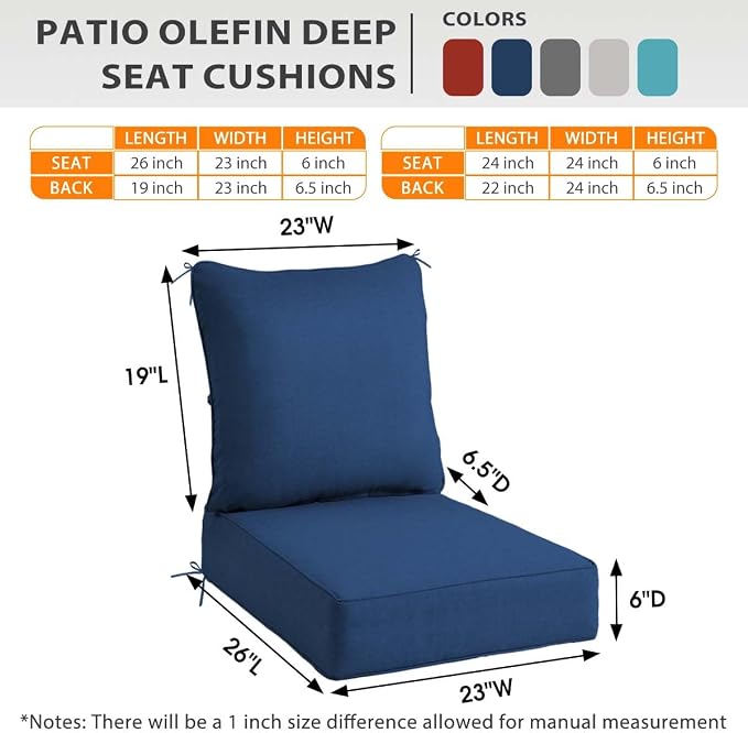 Sundale Outdoor Olefin Deep Seat Cushion, Patio Chair Cushion and Pillow - Image 4
