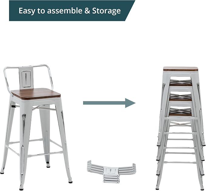 Andeworld Bar Stools Set of 4 Counter Height Stools Industrial Metal Barstools - Image 4
