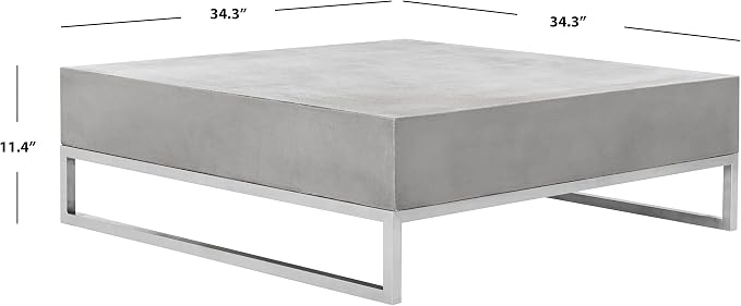 SAFAVIEH Outdoor Collection Eartha Modern Dark Grey Concrete Coffee Table - Image 3