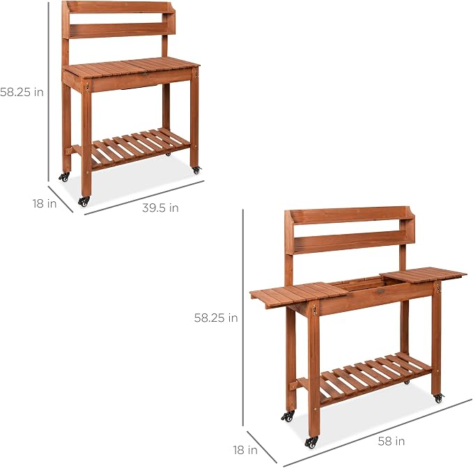 Best Choice Products Mobile Garden Potting Bench, Outdoor Wood Workstation - Image 8