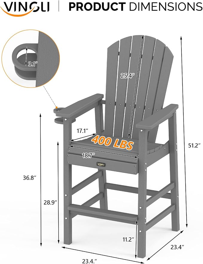 VINGLI Tall Adirondack Chair, All-Weather Plastic Adirondack Chair - Image 3