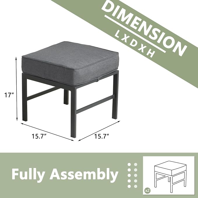 2 Pieces Outdoor Ottomans for Patio, No-Assembly Aluminum Outdoor Patio - Image 3