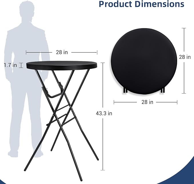 Cocktail Table 28in Folding Round High Top Indoor Outdoor - Image 3