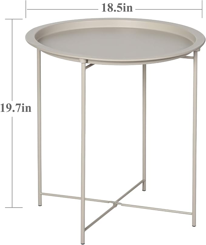 VECELO Side/End Table, Folding Round Metal Anti-Rust and Waterproof Outdoor or - Image 3