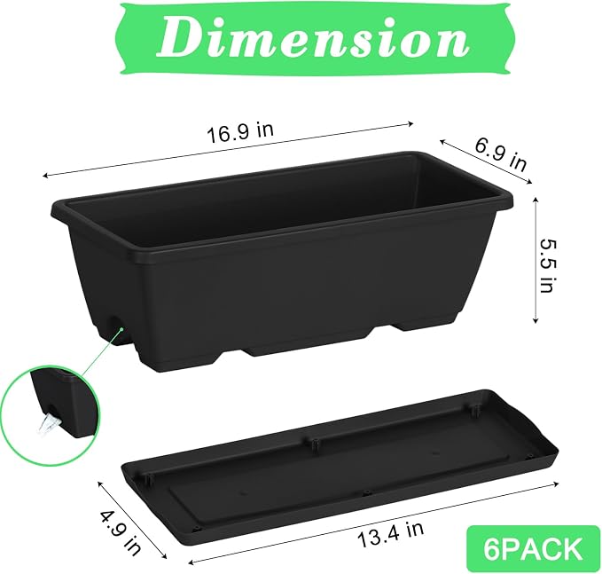 YBING Railing Planter Boxes 6 PCS Black Rectangle Railing Flower Box - Image 5