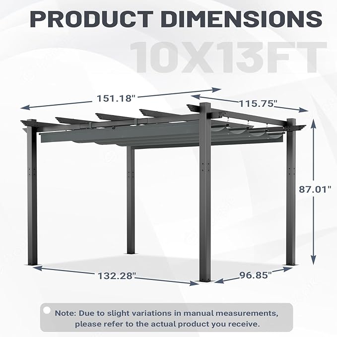 MELLCOM Retractable Pergola 10x13 Ft, Outdoor Aluminum Shelter - Image 4