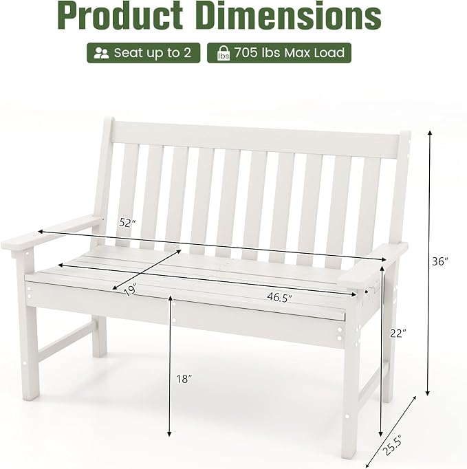 Tangkula HDPE Outdoor Garden Bench - Image 2