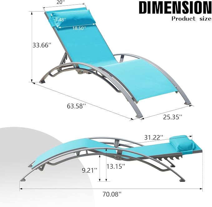 Domi Pool Lounge Chairs Set of 2, Adjustable Aluminum Outdoor Chaise Lounge - Image 2