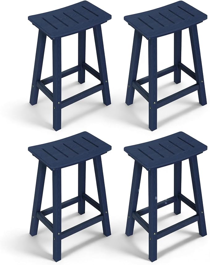 Outdoor Bar Stools Set of 4, 24 Inch All-Weather HDPE Counter Height Chairs by KULAMOONLIFEHOUSE