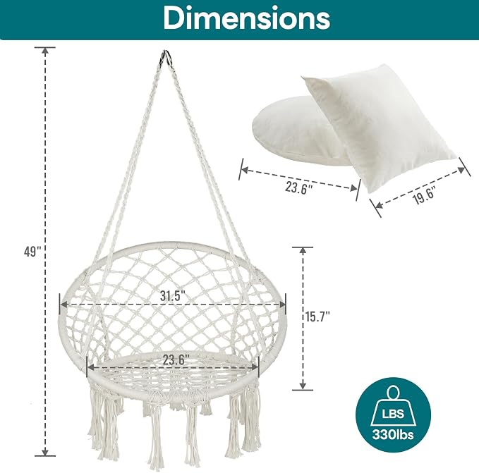 JoyView Macrame Hammock Chair Hanging Swing Chair Max 330 Lbs - Image 6