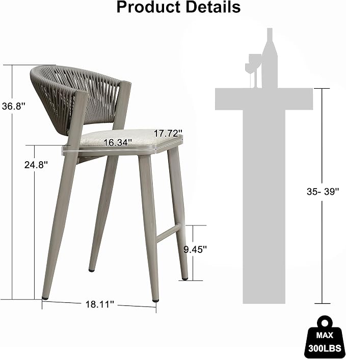 PURPLE LEAF Counter Height Bar Stool Set of 2 Outdoor Chair - Image 3