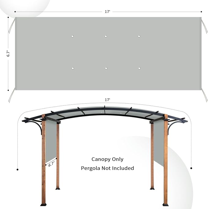 17x6.8 Ft Universal Pergola Replacement Canopy, Outdoor Canopy Shade Cover - Image 2