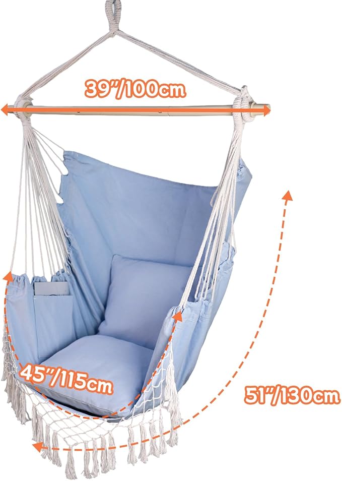 Hammock Chair Hanging Rope Swing Chair, Max 450 Lbs, Large Hanging Chair - Image 4
