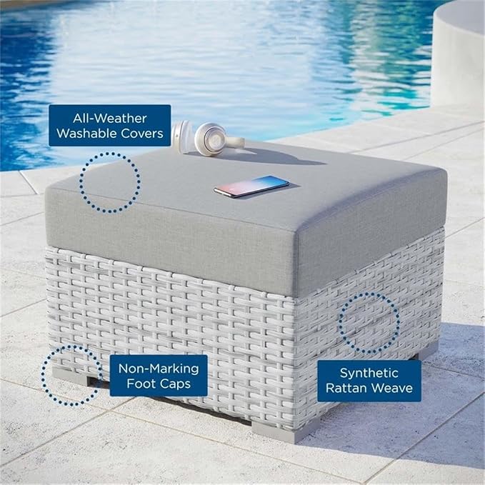 Modway Convene Wicker Rattan Outdoor Patio Ottoman in Light Gray Gray - Image 7