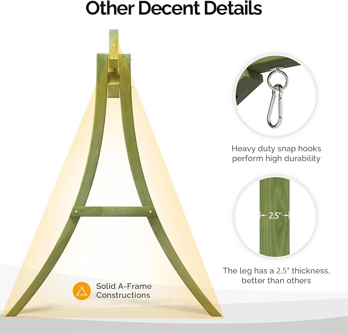 VINGLI 5FT Wooden Swing Frame, 1000LBS Heavy Duty A-Frame Porch Swing Stand - Image 4