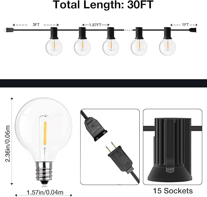 GPATIO Outdoor String Lights - 30FT Waterproof Patio Lights - Image 2