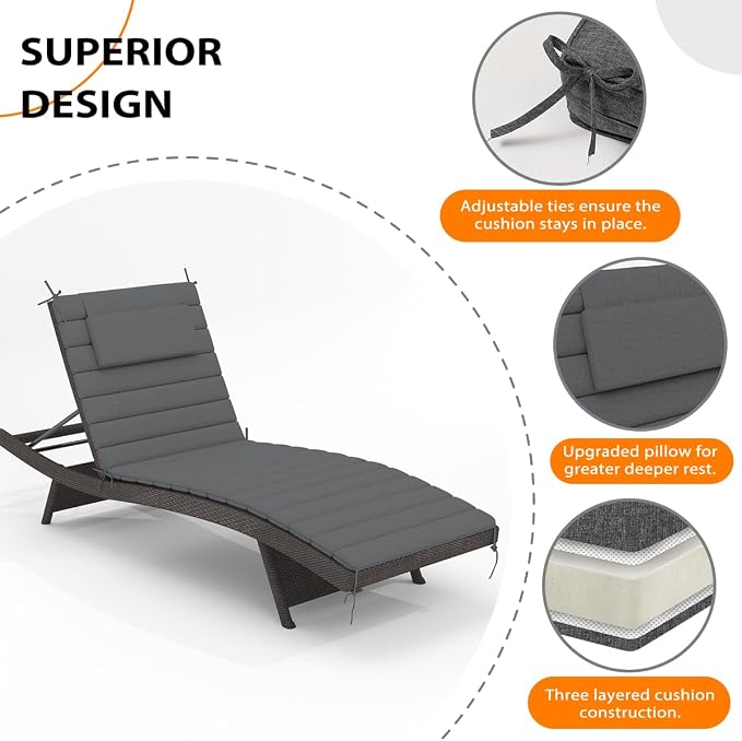 Sundale Outdoor Olefin Quilted Lounge Cushion Set of 4, Patio Foldable Chaise - Image 5
