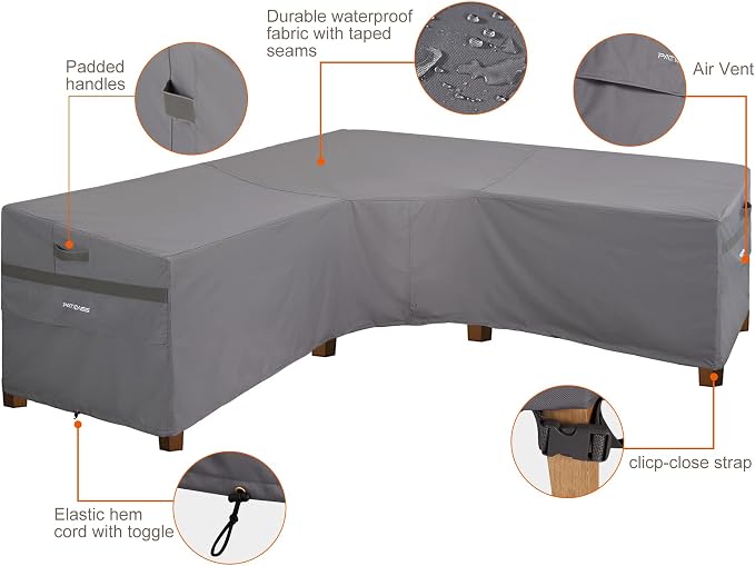 Grey Outdoor V-Shaped Sofa Cover 102''L x 102''W x 35.5''D x 31/26''H - Image 4