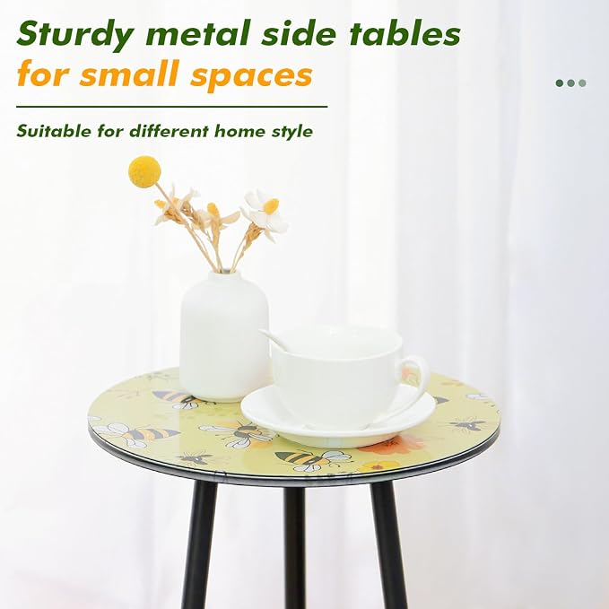 Metal Outdoor Side Tables Set of Two Small Outside Round End Table - Image 4
