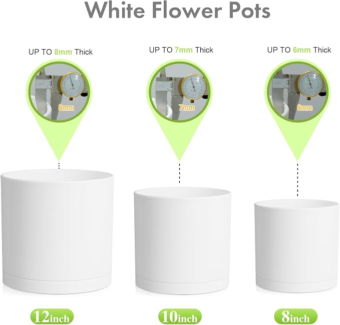 12/10/8 inch Large Plant Pots, 3 Pack Deep Cylinder Flower Pots - Image 6