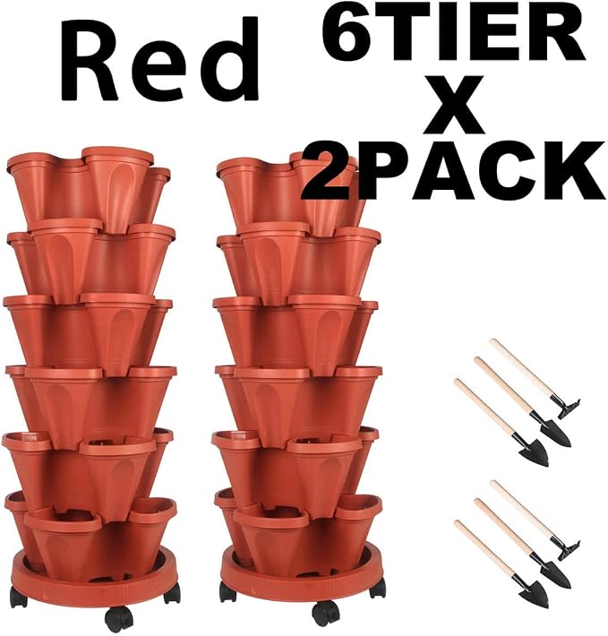 GameXcel Vertical Planter 6 Tier Stackable Planters Garden Planters Strawberry - Image 8