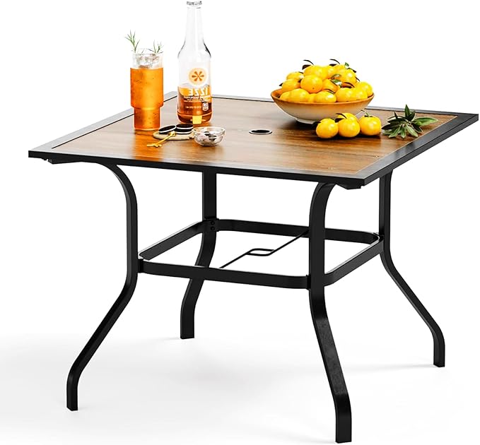 PHI VILLA 37" x 37" Patio Dining Table Outdoor Dining Furniture Umbrella Table by PHIVILLAThepioneerofcomfortablehouseholdsupplies