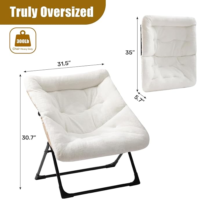 HollyHOME X-Large Saucer Chair, Comfy Oversized Folding Chair, Faux-Fur Reading - Image 3