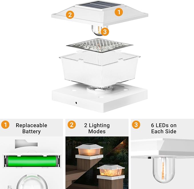 btfarm 4x4 Solar Flame Post Cap Lights Outdoor, 4 Pack Flickering Flame Deck - Image 5
