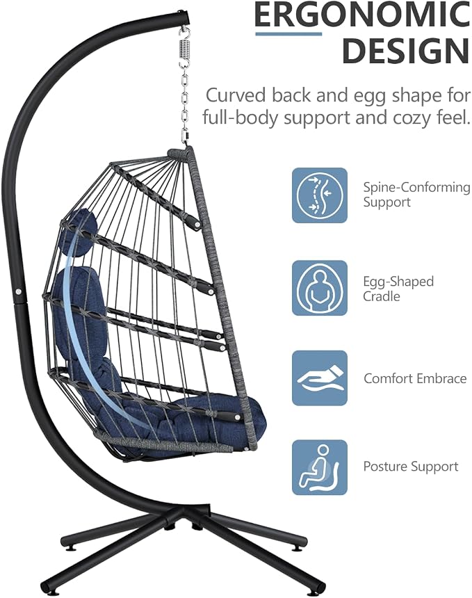 SWITTE Egg Chair Outdoor with Stand, Indoor Wicker Hanging Egg Swing Chair with - Image 6