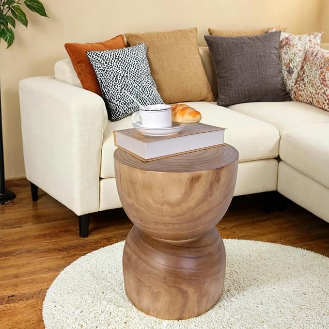 Small Wooden Side Table, 15.75" H Hand Carved Rustic Tree Stump End Table - Image 5