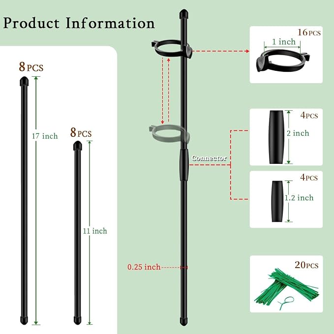 Plant Stakes 17inch &11inch SupKing Adjustable Length Plant Support Stake 16Pcs - Image 2