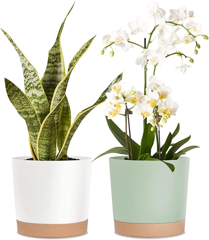 kubvici 8'' Plastic Flower Planter Pots Set of 2 Indoor Outdoor Planters by kubvici