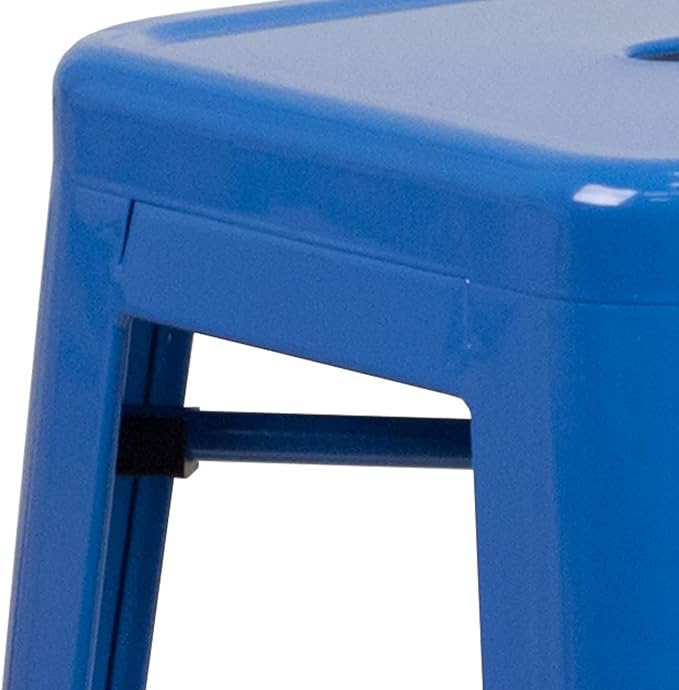 Flash Furniture Lily 4 Pack Commercial Grade 30" High Backless Blue Metal - Image 6
