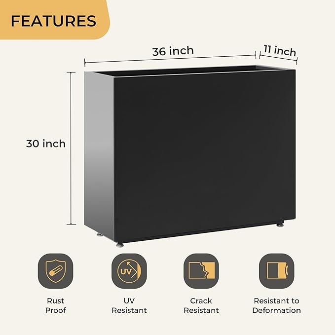 Tall & Long Metal Planter with Middle Shelf, 36W x 11D x 30H Large Rectangular - Image 3