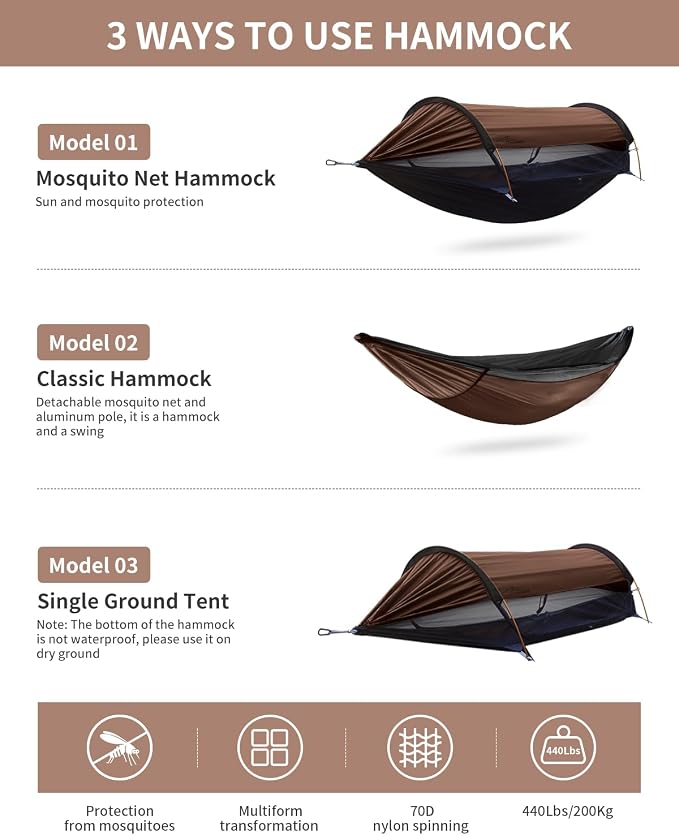 Camping Hammock Tent with Mosquito Net and Sunshade, Extra Large - Image 2