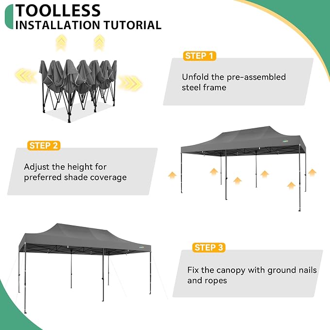 COBIZI 10x20 Pop up Canopy Tent Heavy Duty Without Sidewalls, Easy Set-up - Image 7