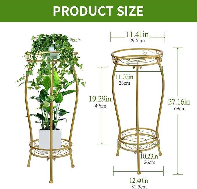 Plant Stand Indoor Outdoor 2 Tier 27'' Tall Metal Potted Rack Flower Pot Stand - Image 2