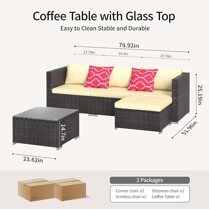Aiho Patio Furniture Set All Weather Outdoor Sectional Patio Sofa Set - Image 2