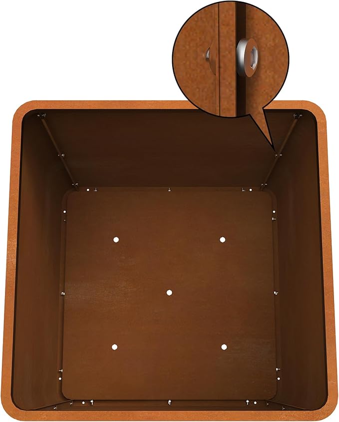Corten Steel Planter Box 26" L x 26" W x 26" H, Large Metal Square Planter - Image 5